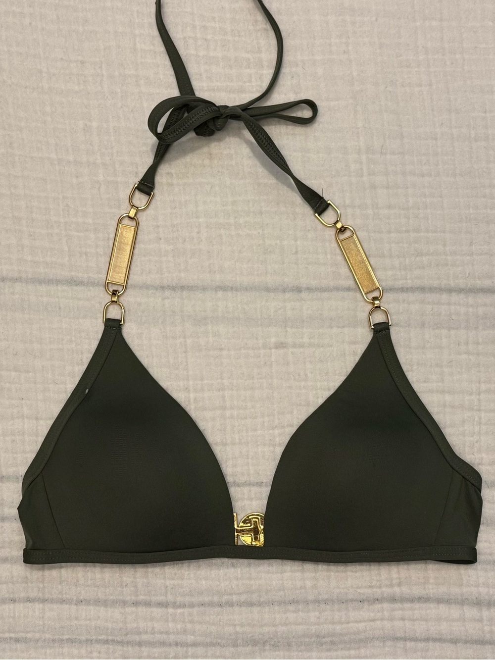 Victoria's Secret 2008 Y2K Glam Green Gold Accent Triangle Padded bikini Size XS